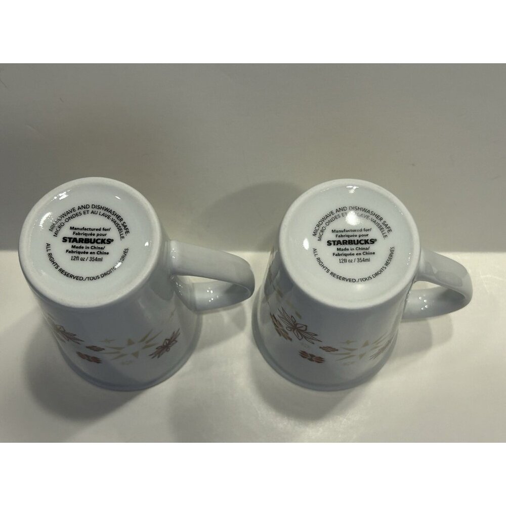 Starbucks Cups Set of 2 Holiday Winter Star Snowflake Poinsettia Christmas 12 oz - Picture 7 of 13